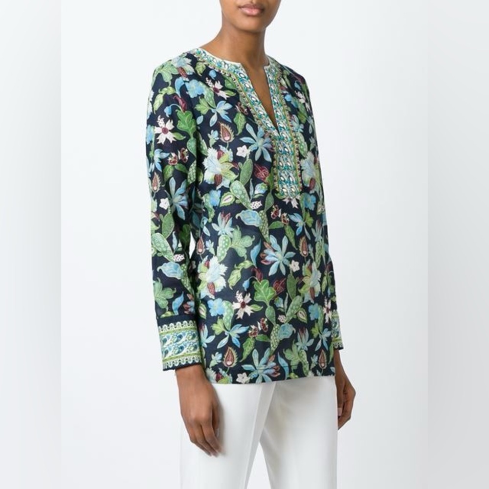 Tory Burch Embellished Garden Wisteria Beaded Tunic
